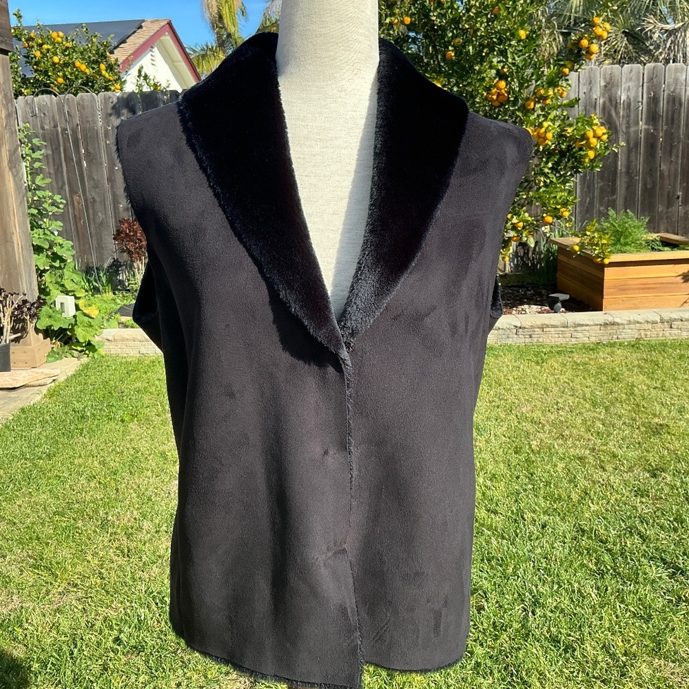Lauren Ralph Lauren Black Label Womens Size L Vegan Suede Faux Fur Lined Vest